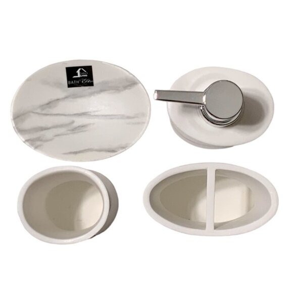 Todays Living Marble Elite Bath Accessory Set Lux White Grey Resin 4 Piece Set - Picture 7 of 15